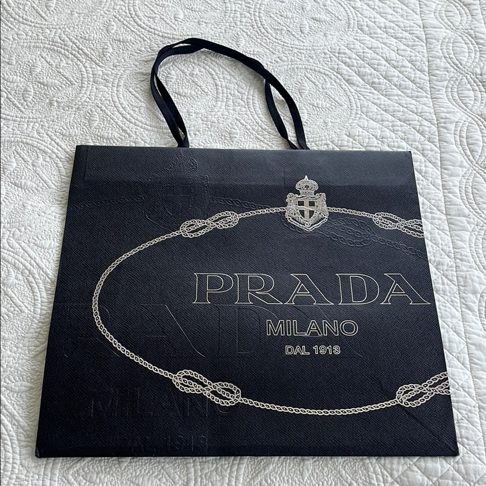 PRADA Black Silver Crown Emblem Logo Shopping Bag